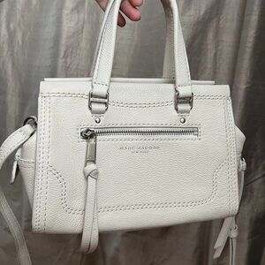 Marc Jacobs Off-White Leather Satchel small bag handbag crossbody silver zipper